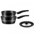 Royalty Line RL-FS2M: 3 Pieces Saucepan Set with Marble Coating Black