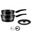 Royalty Line RL-FS2M: 3 Pieces Saucepan Set with Marble Coating Black