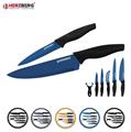 Herzberg HG-KL6BLU: 5 Pieces Marble Coated Knife Set - Blue