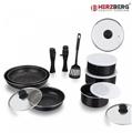 Herzberg HG-8091-15BK: 15 Pieces Marble Coated Cookware Set