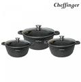 Cheffinger CF-DCS01: 6 Pieces Mable Coated Soup Pot Casserole Set - 20cm,24cm,28cm