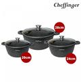 Cheffinger CF-DCS01: 6 Pieces Mable Coated Soup Pot Casserole Set - 20cm,24cm,28cm