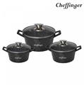 Cheffinger CF-DIAC03: 6 Pieces Diamond Casserole Pot Set - 20cm,24cm,28CM Black