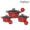 Cheffinger CF-DIAC03: 6 Pieces Diamond Casserole Pot Set - 20cm,24cm,28CM Black