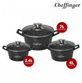 Cheffinger CF-DIAC03: 6 Pieces Diamond Casserole Pot Set - 20cm,24cm,28CM Black