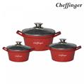 Cheffinger CF-DIAC03: 6 Pieces Diamond Casserole Pot Set - 20cm,24cm,28CM Black