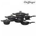 Cheffinger CF-FA1010-BLK: 10 Pieces Marble Coated Cookware Set